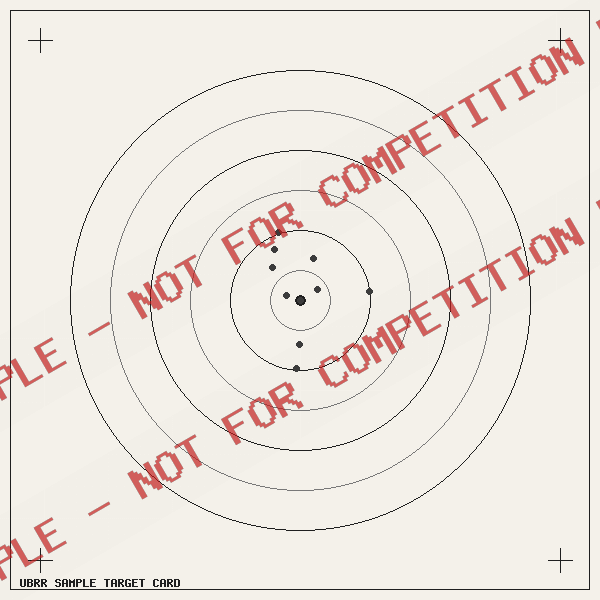 Sample UBRR target card, watermarked SAMPLE — NOT FOR COMPETITION USE
